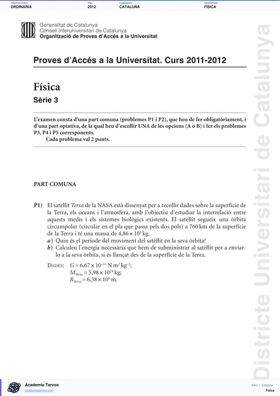 Vista previa de Examen PAU de Física de Cataluña 2012 – Ordinaria