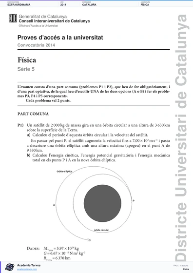 Vista previa de Examen PAU de Física de Cataluña 2014 – Extraordinaria
