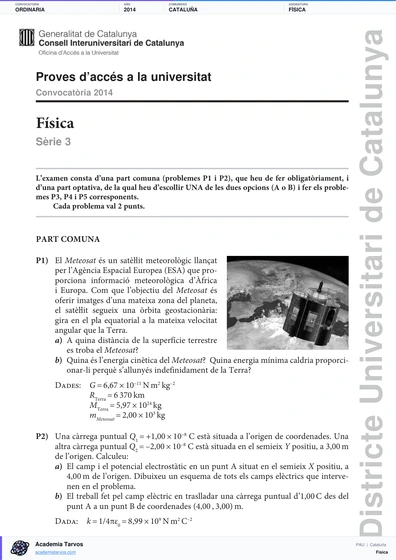 Vista previa de Examen PAU de Física de Cataluña 2014 – Ordinaria