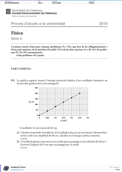 Vista previa de Examen PAU de Física de Cataluña 2019 – Extraordinaria