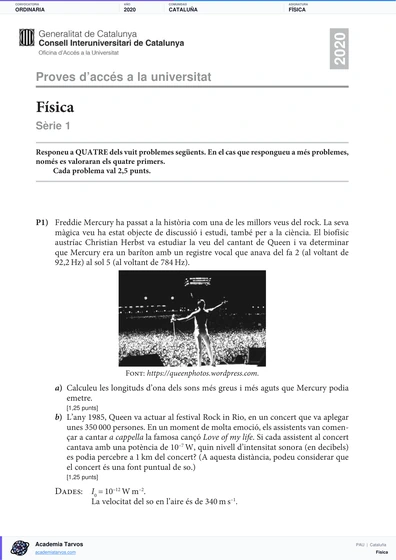 Vista previa de Examen PAU de Física de Cataluña 2020 – Ordinaria