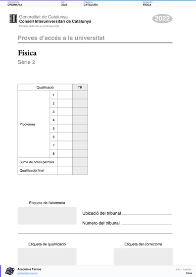 Vista previa de Examen PAU de Física de Cataluña 2022 – Ordinaria