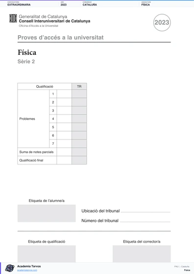 Vista previa de Examen PAU de Física de Cataluña 2023 – Extraordinaria