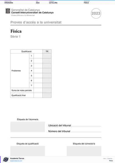 Vista previa de Examen PAU de Física de Cataluña 2023 – Ordinaria