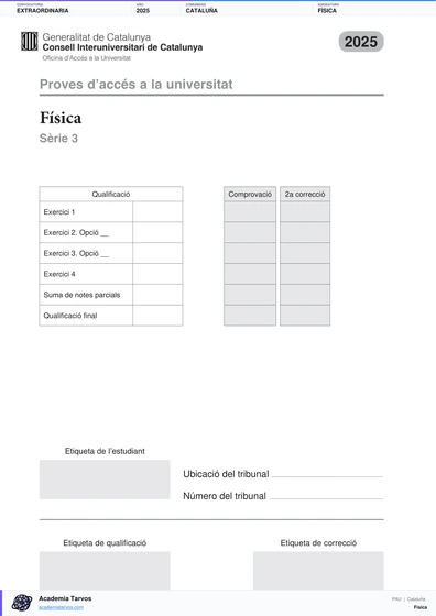 Vista previa de Examen PAU de Física de Cataluña 2025 – Extraordinaria