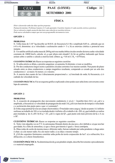 Vista previa de Examen PAU de Física de Galicia 2001 – Extraordinaria
