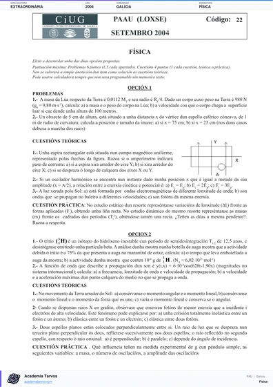 Vista previa de Examen PAU de Física de Galicia 2004 – Extraordinaria