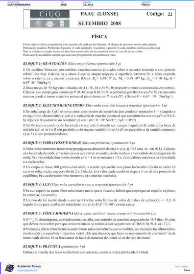 Vista previa de Examen PAU de Física de Galicia 2008 – Extraordinaria