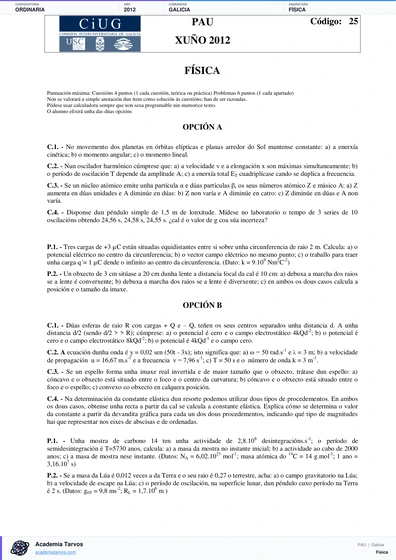 Vista previa de Examen PAU de Física de Galicia 2012 – Ordinaria