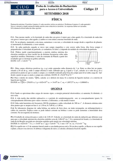 Vista previa de Examen PAU de Física de Galicia 2018 – Extraordinaria