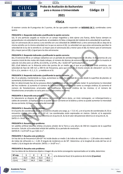 Vista previa de Modelo PAU de Física de Galicia 2021