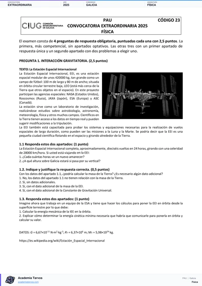 Vista previa de Examen PAU de Física de Galicia 2025 – Extraordinaria