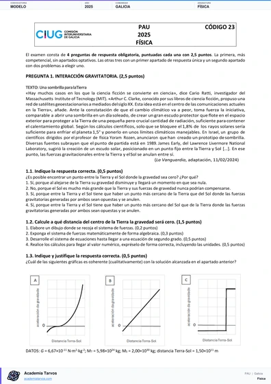 Vista previa de Modelo PAU de Física de Galicia 2025