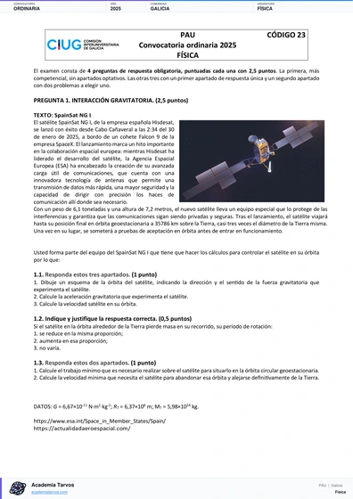 Vista previa de Examen PAU de Física de Galicia 2025 – Ordinaria