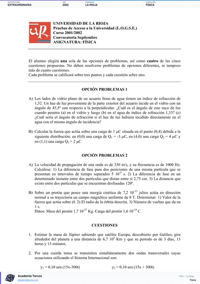 Vista previa de Examen PAU de Física de La Rioja 2002 – Extraordinaria