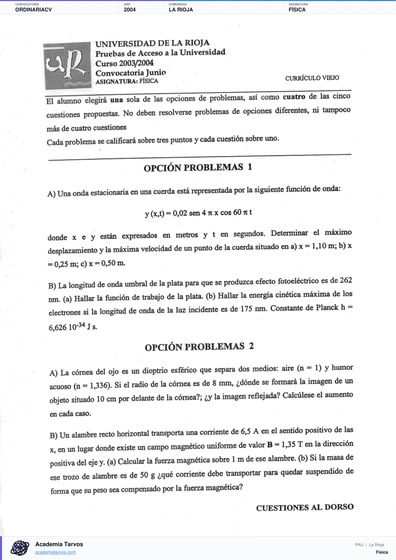 Vista previa de Examen PAU de Física de La Rioja 2004 – Ordinaria