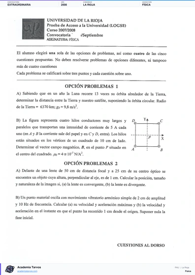 Vista previa de Examen PAU de Física de La Rioja 2008 – Extraordinaria