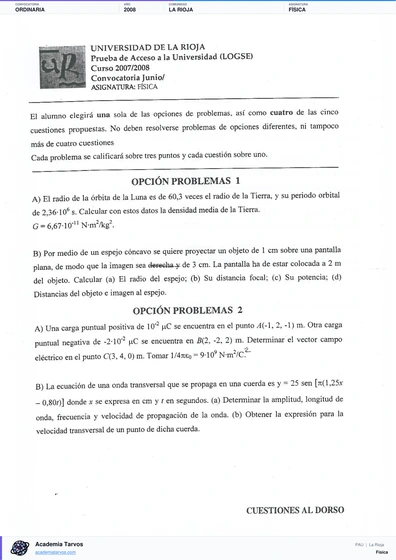 Vista previa de Examen PAU de Física de La Rioja 2008 – Ordinaria