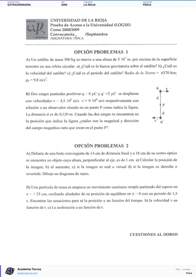Vista previa de Examen PAU de Física de La Rioja 2009 – Extraordinaria