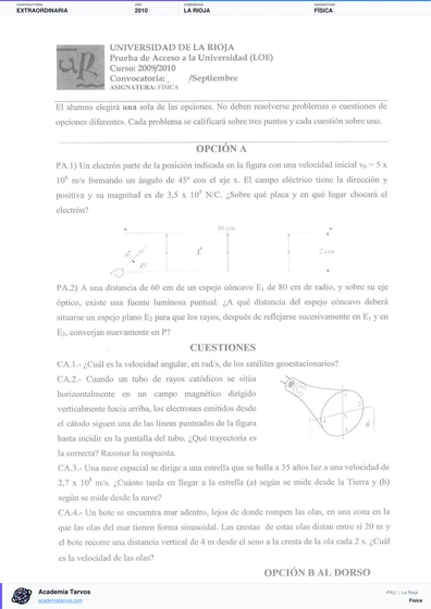 Vista previa de Examen PAU de Física de La Rioja 2010 – Extraordinaria