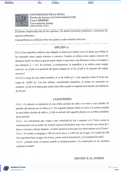 Vista previa de Examen PAU de Física de La Rioja 2010 – Ordinaria