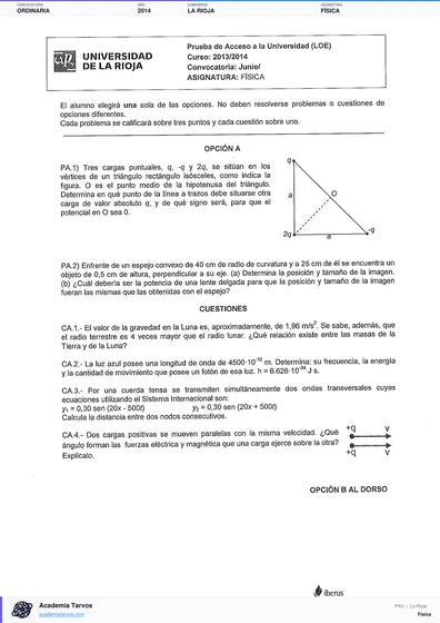 Vista previa de Examen PAU de Física de La Rioja 2014 – Ordinaria