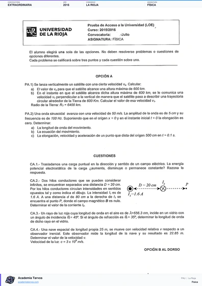 Vista previa de Examen PAU de Física de La Rioja 2016 – Extraordinaria