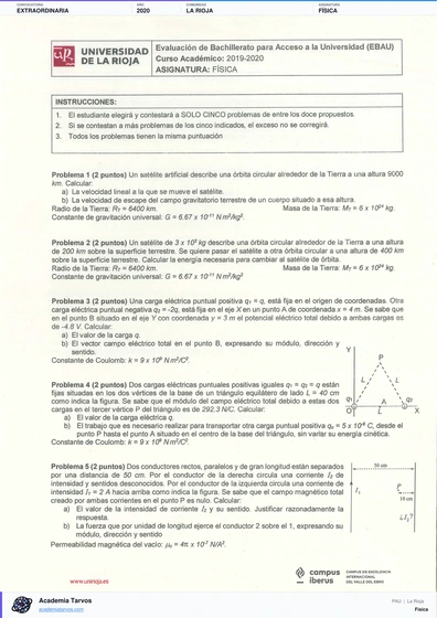 Vista previa de Examen PAU de Física de La Rioja 2020 – Extraordinaria