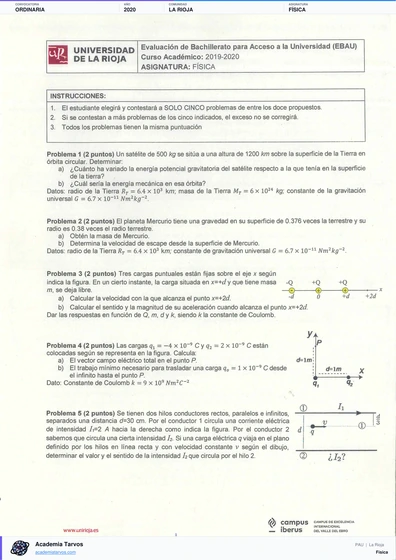 Vista previa de Examen PAU de Física de La Rioja 2020 – Ordinaria