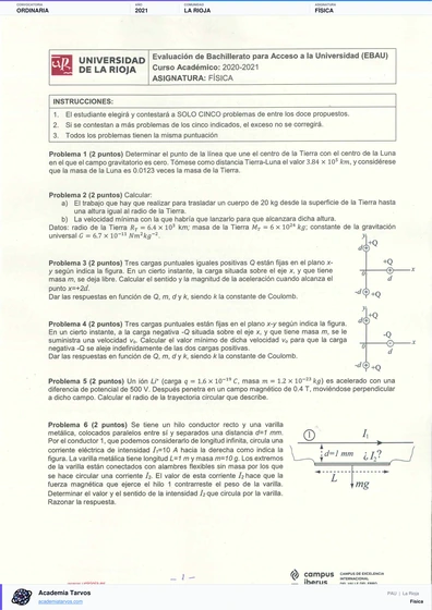Vista previa de Examen PAU de Física de La Rioja 2021 – Ordinaria