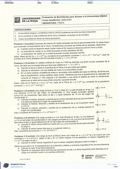 Vista previa de Examen PAU de Física de La Rioja 2023 – Ordinaria