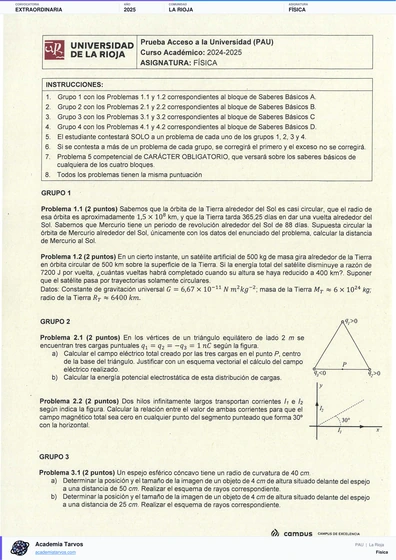 Vista previa de Examen PAU de Física de La Rioja 2025 – Extraordinaria