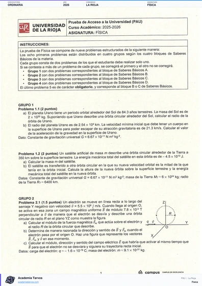 Vista previa de Examen PAU de Física de La Rioja 2026 – Ordinaria