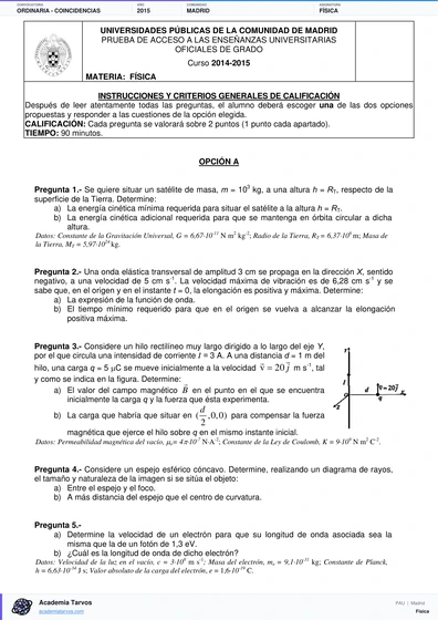 Vista previa de Examen PAU de Física de Comunidad de Madrid 2015 – Ordinaria   Coincidencias