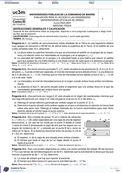 Vista previa de Examen PAU de Física de Comunidad de Madrid 2024 – Extraordinaria