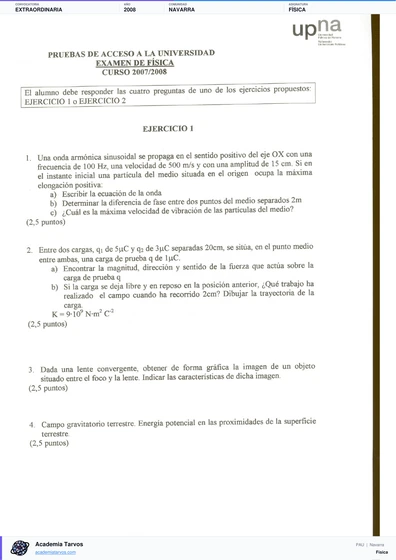 Vista previa de Examen PAU de Física de Navarra 2008 – Extraordinaria