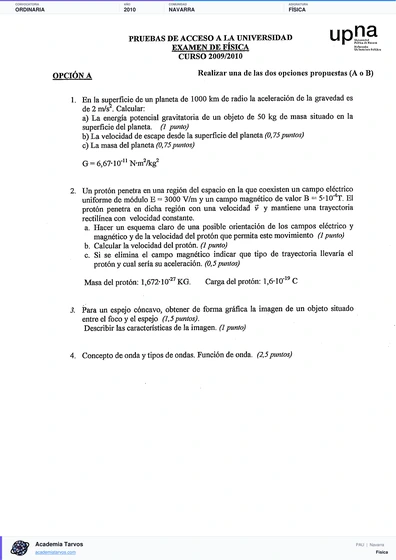 Vista previa de Examen PAU de Física de Navarra 2010 – Ordinaria