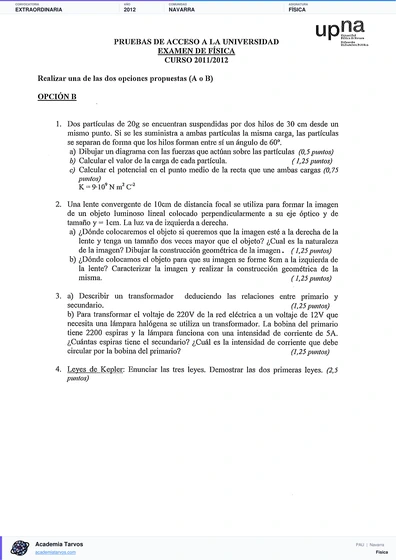 Vista previa de Examen PAU de Física de Navarra 2012 – Extraordinaria