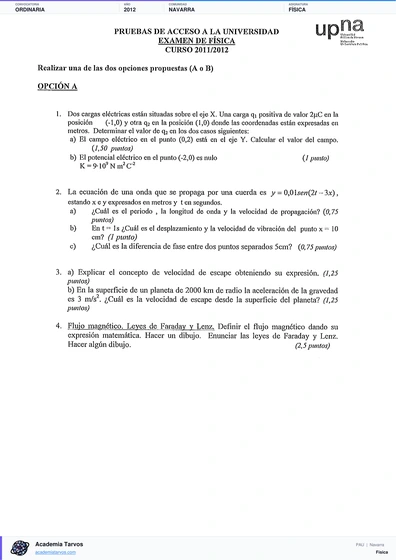 Vista previa de Examen PAU de Física de Navarra 2012 – Ordinaria