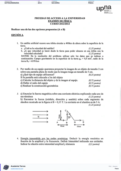 Vista previa de Examen PAU de Física de Navarra 2013 – Extraordinaria
