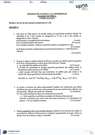 Vista previa de Examen PAU de Física de Navarra 2013 – Ordinaria