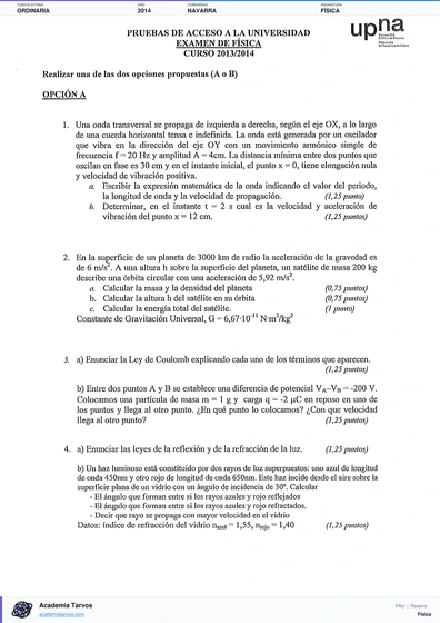 Vista previa de Examen PAU de Física de Navarra 2014 – Ordinaria