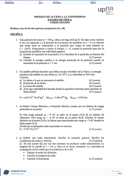 Vista previa de Examen PAU de Física de Navarra 2015 – Ordinaria