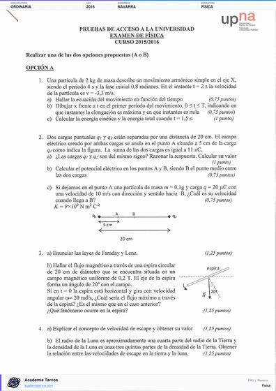 Vista previa de Examen PAU de Física de Navarra 2016 – Ordinaria