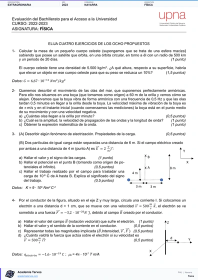 Vista previa de Examen PAU de Física de Navarra 2023 – Extraordinaria