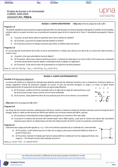 Vista previa de Examen PAU de Física de Navarra 2025 – Ordinaria