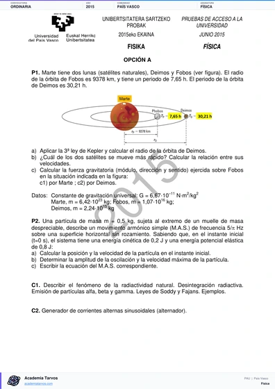 Vista previa de Examen PAU de Física de País Vasco 2015 – Ordinaria