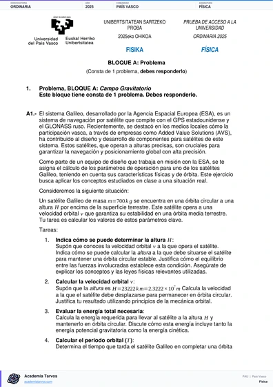 Vista previa de Examen PAU de Física de País Vasco 2025 – Ordinaria