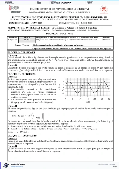 Vista previa de Examen PAU de Física de Comunitat Valenciana 2005 – Ordinaria