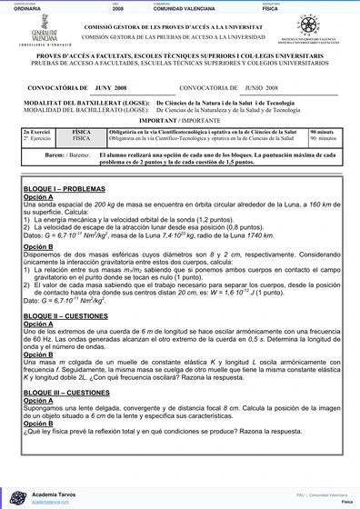 Vista previa de Examen PAU de Física de Comunitat Valenciana 2008 – Ordinaria